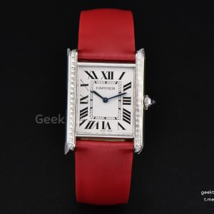 Tank Must Large 33.7×25.5mm Diamond K11F White Dial Red Smooth Calf Strap Quartz
