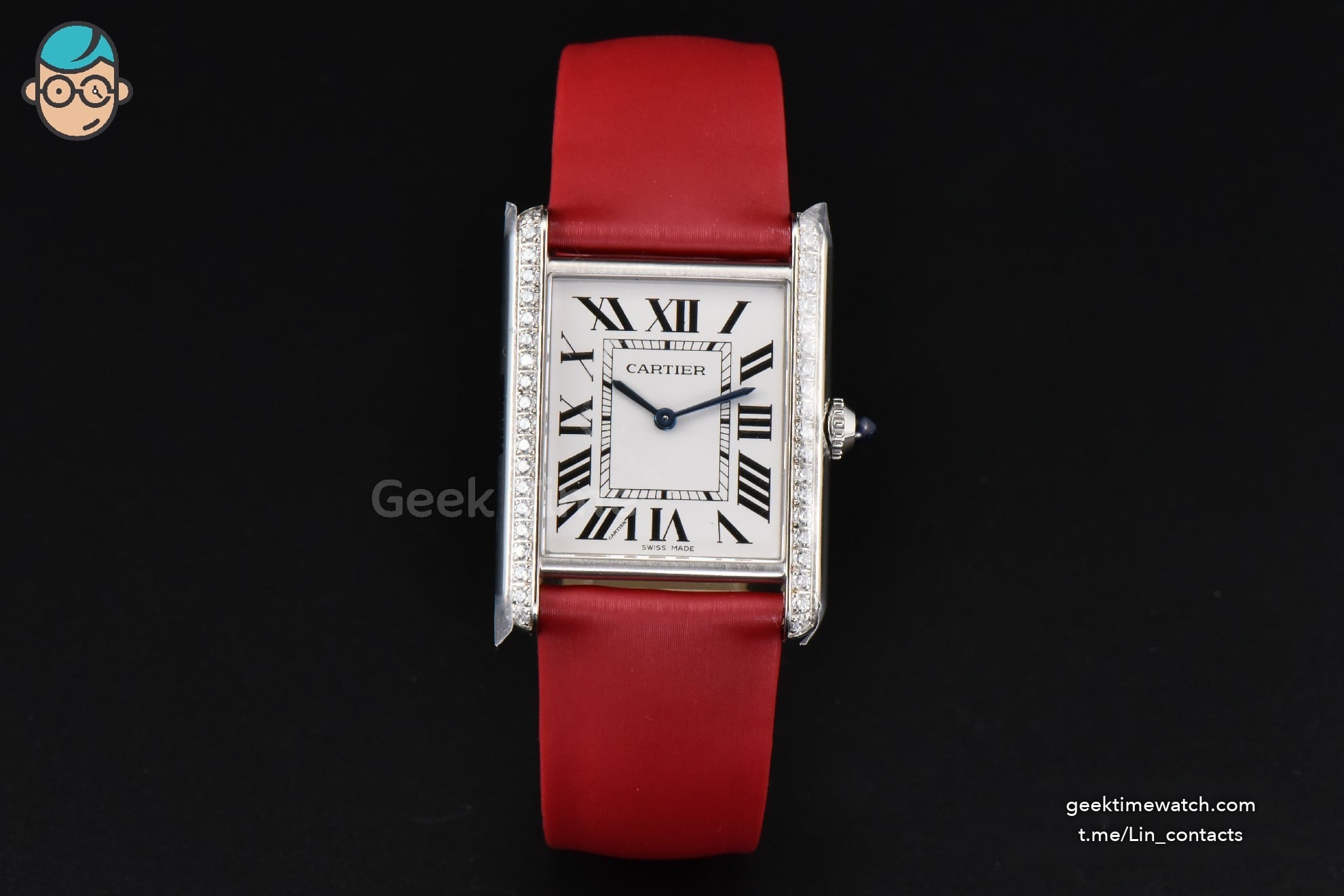 Tank Must Large 33.7×25.5mm Diamond K11F White Dial Red Smooth Calf Strap Quartz