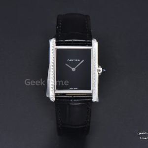 Tank Must Large 33.7×25.5mm K11F Diamond Bezel Black Dial Black Leather Strap Quartz