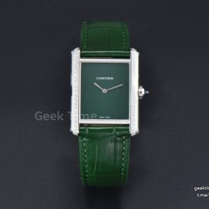 Tank Must Large 33.7×25.5mm K11F Diamond Bezel Green Dial Green Leather Strap Quartz