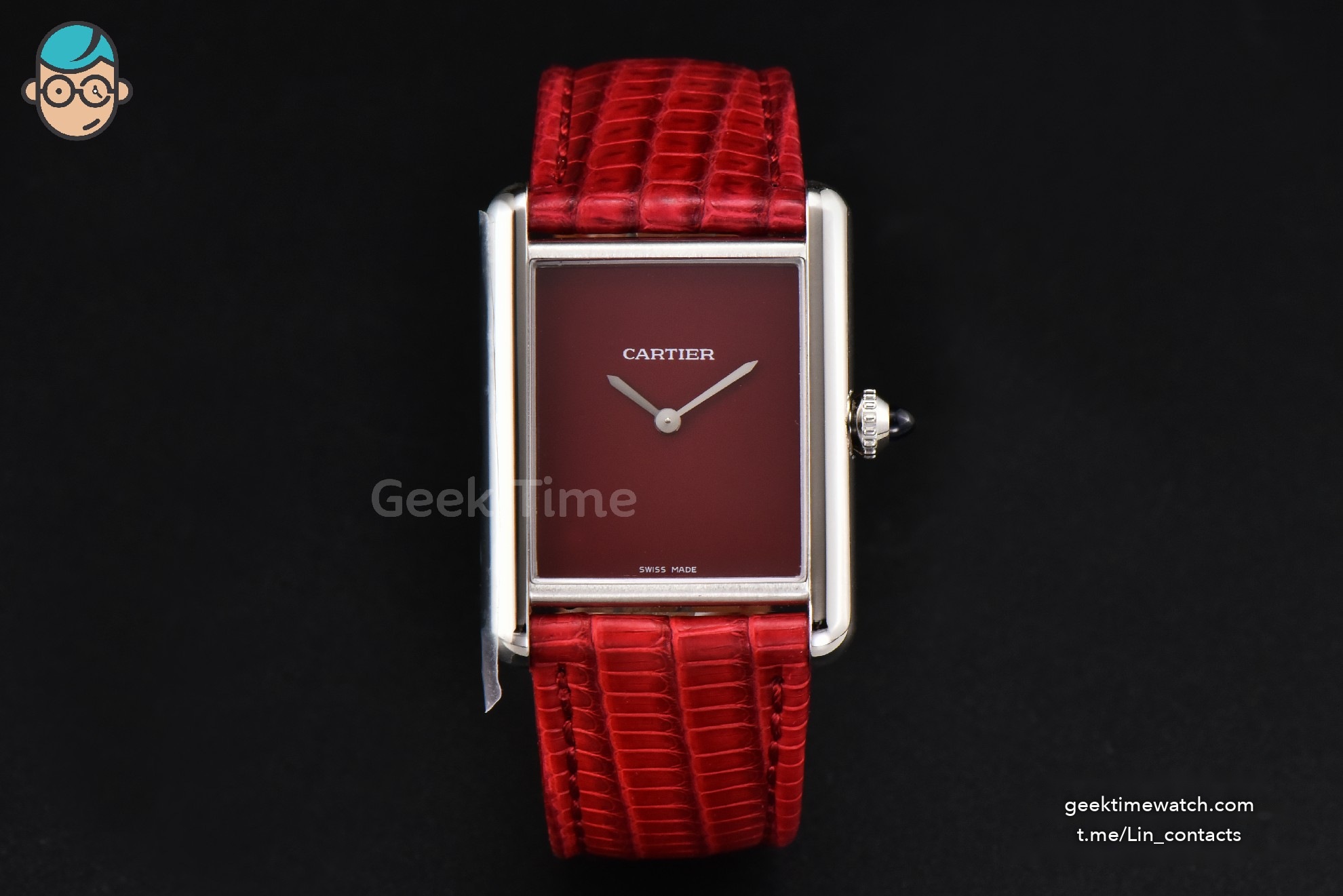 Tank Must Large 33.7×25.5mm K11F Red Dial Red Corc Texture Leather Strap Quartz
