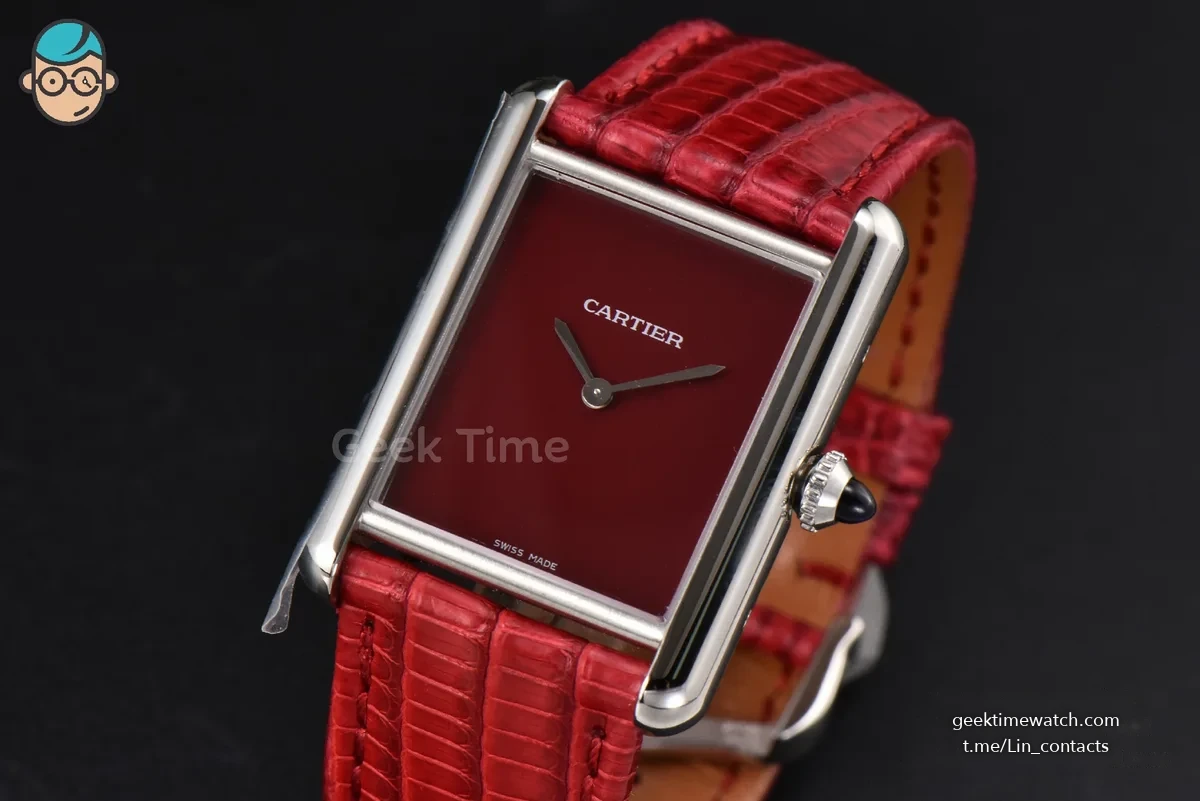 Tank Must Large 33.7×25.5mm K11F Red Dial Red Corc Texture Leather Strap Quartz