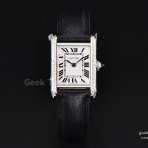 Tank Must Small 29.5×22mm Diamond K11F White Dial Litchi Grained Smooth Strap Quartz