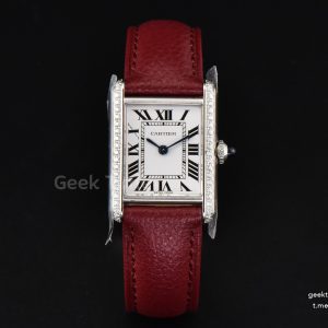 Tank Must Small 29.5×22mm Diamond K11F White Dial Red Litchi Grained Strap Quartz
