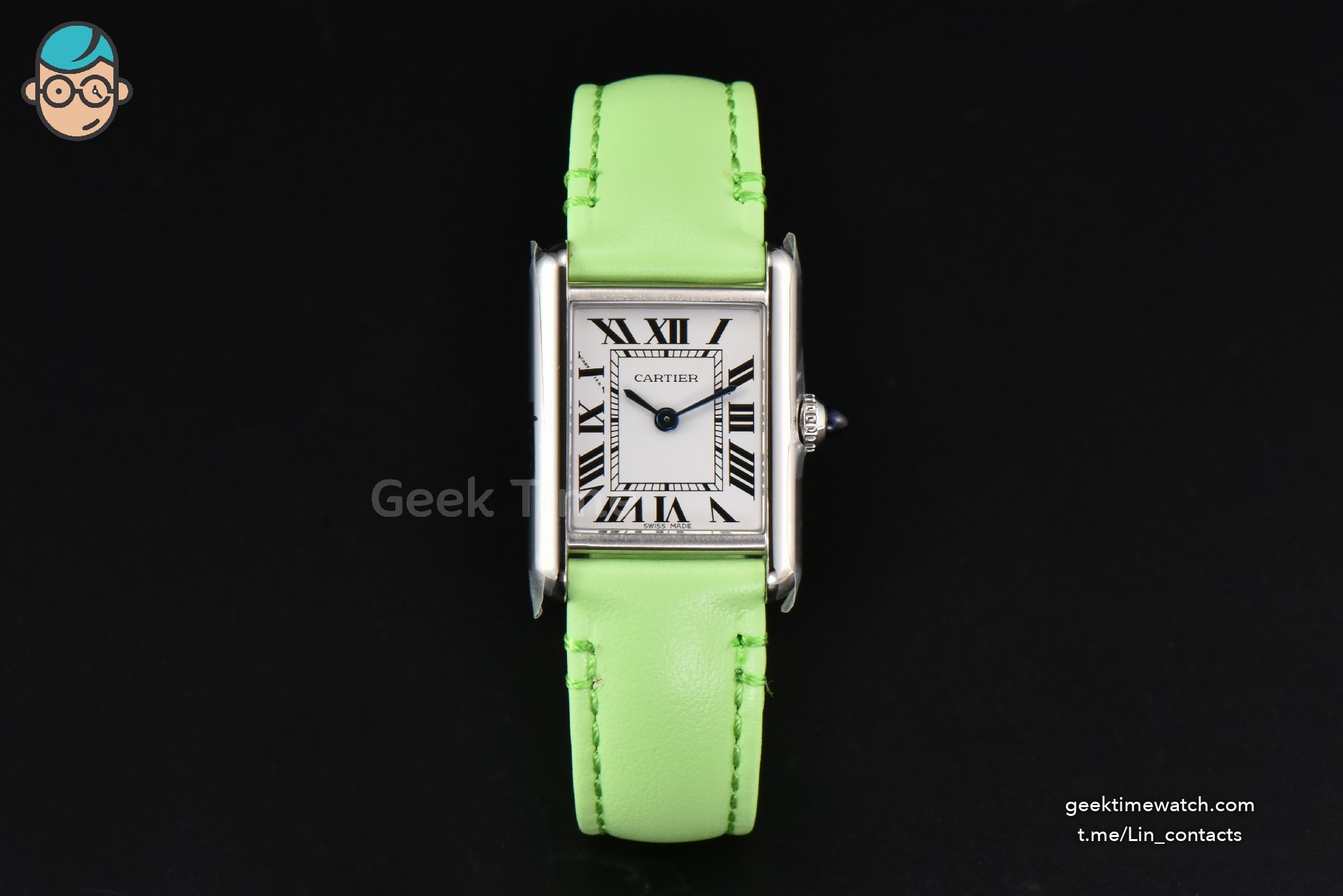 Tank Must Small 29.5×22mm K11F White Dial Green Smooth Calf Strap Quartz