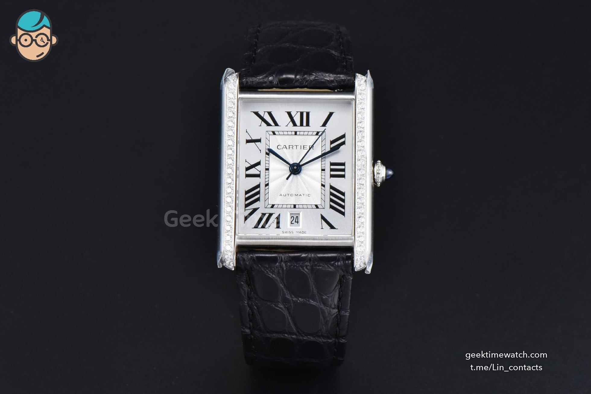 Tank Solo XL Automatic 31mm x 41mm SS Diamond AF Black Croc Textured Leather Strap 9015