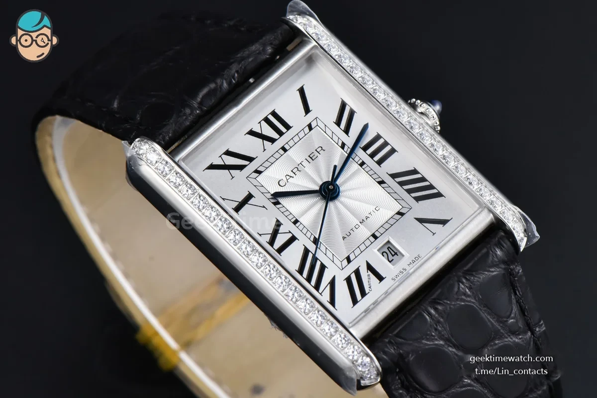 Tank Solo XL Automatic 31mm x 41mm SS Diamond AF Black Croc Textured Leather Strap 9015