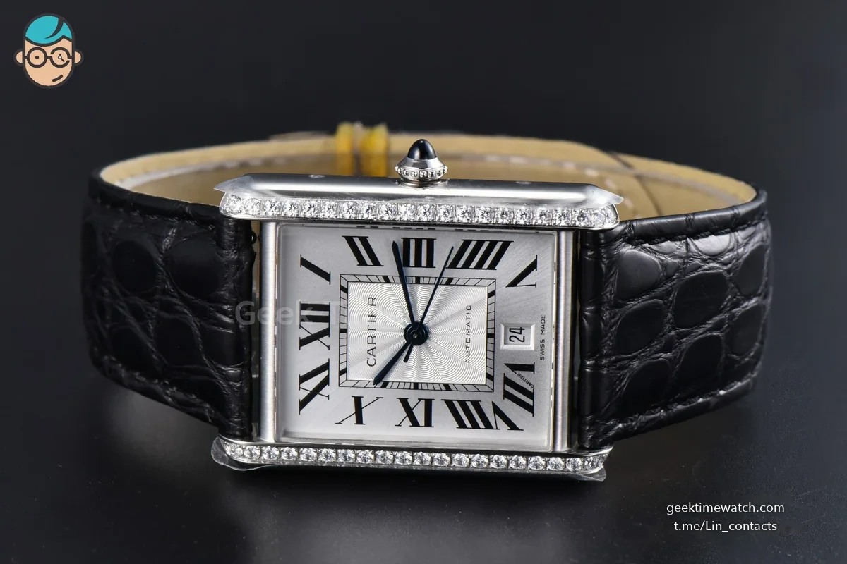 Tank Solo XL Automatic 31mm x 41mm SS Diamond AF Black Croc Textured Leather Strap 9015