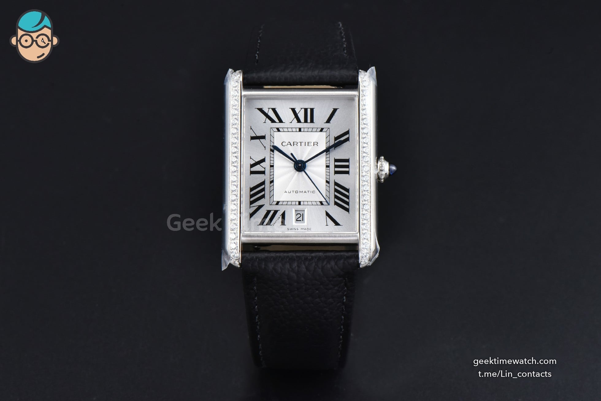 Tank Solo XL Automatic 31mm x 41mm SS Diamond AF Black Leather Strap 9015