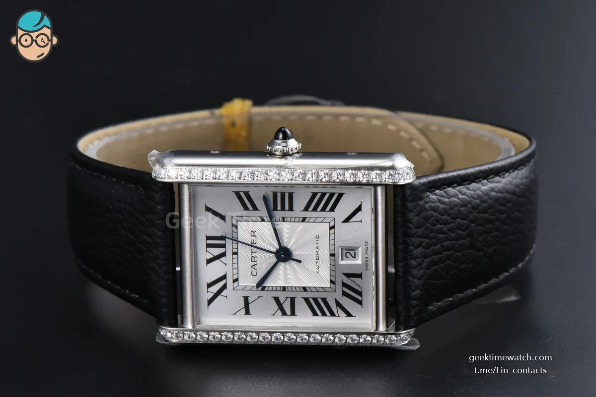 Tank Solo XL Automatic 31mm x 41mm SS Diamond AF Black Leather Strap 9015