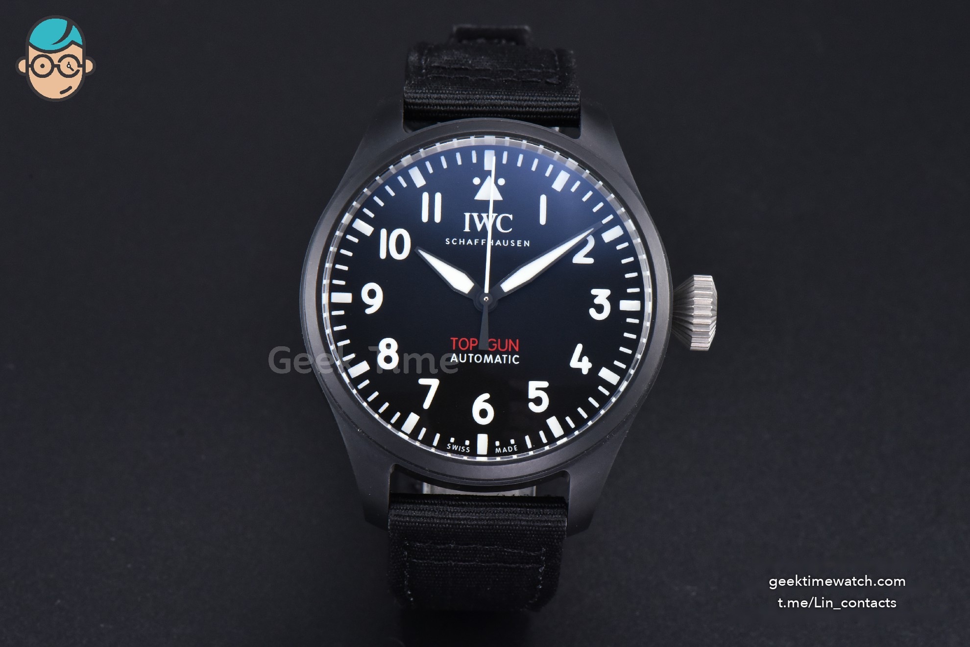 Top Gun IW326901 Ceramic 41mm M+F Black Dial Black Nylon Strap A2892