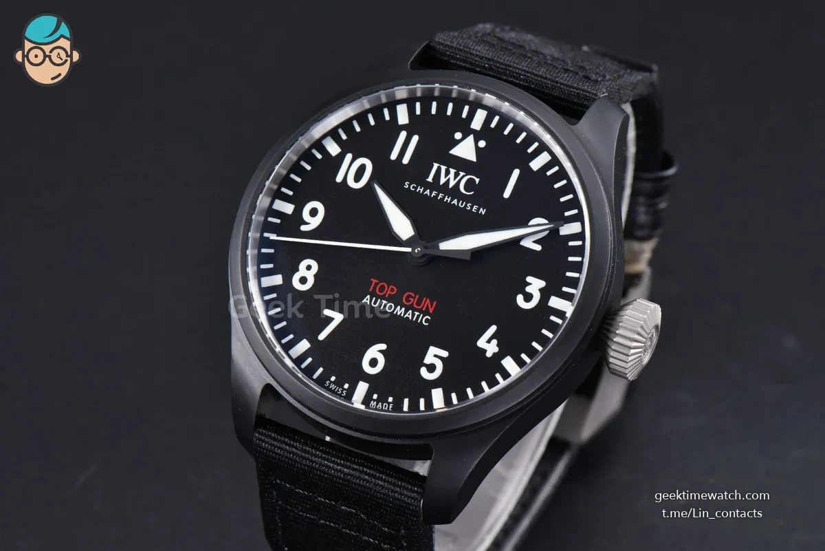 Top Gun IW326901 Ceramic 41mm M+F Black Dial Black Nylon Strap A2892