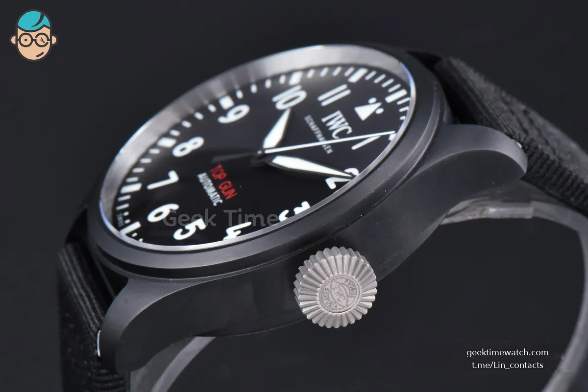 Top Gun IW326901 Ceramic 41mm M+F Black Dial Black Nylon Strap A2892
