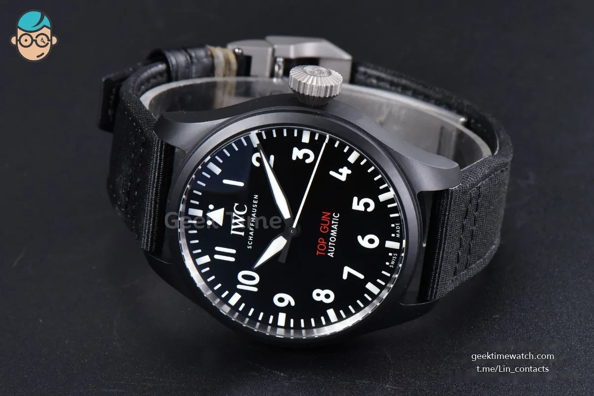 Top Gun IW326901 Ceramic 41mm M+F Black Dial Black Nylon Strap A2892