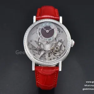 Tradition 7038BB ZF 40MM Diamond White Dial Red Leather Strap A505