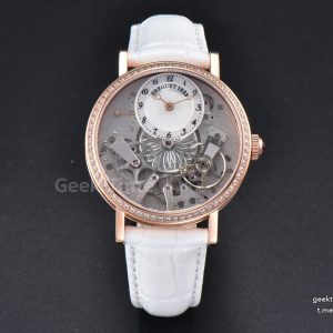 Tradition 7038BR RG ZF 40MM Diamond Gray Dial Silver Subdial White Leather Strap A505