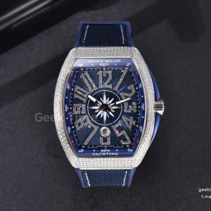Vanguard V45 SS Full Diamonds ZF Blue Textured Dial on Blue Rubber Strap MIYOTA 9015