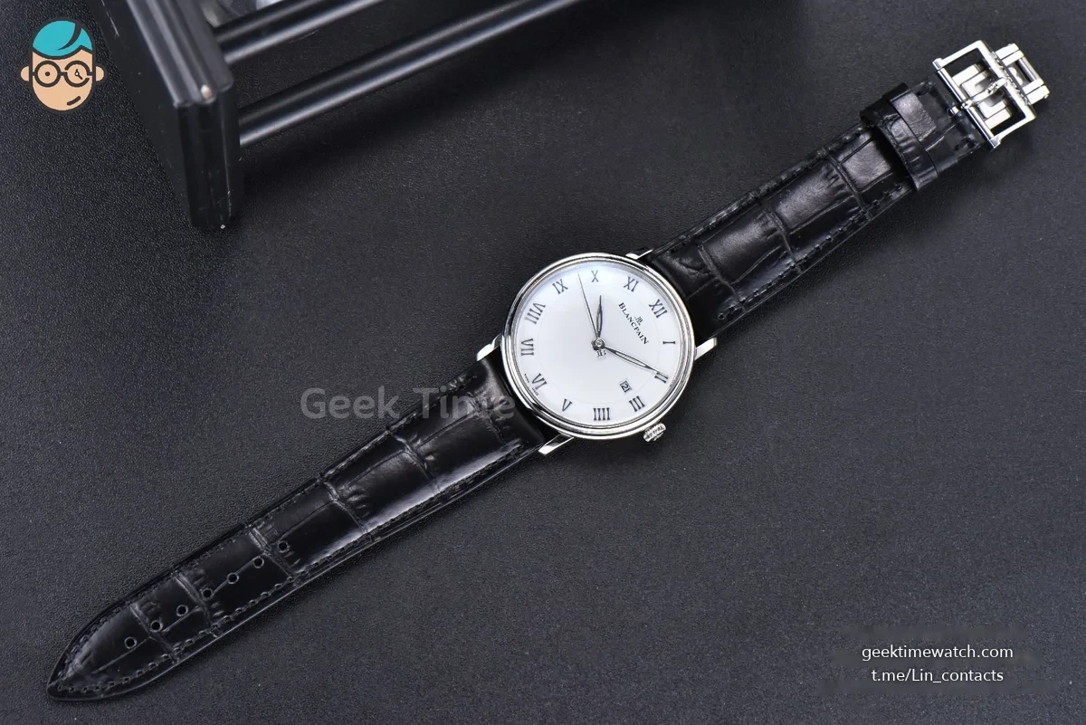 Villeret 6651 ZF 40MM White Dial Black Leather Strap CAL1151