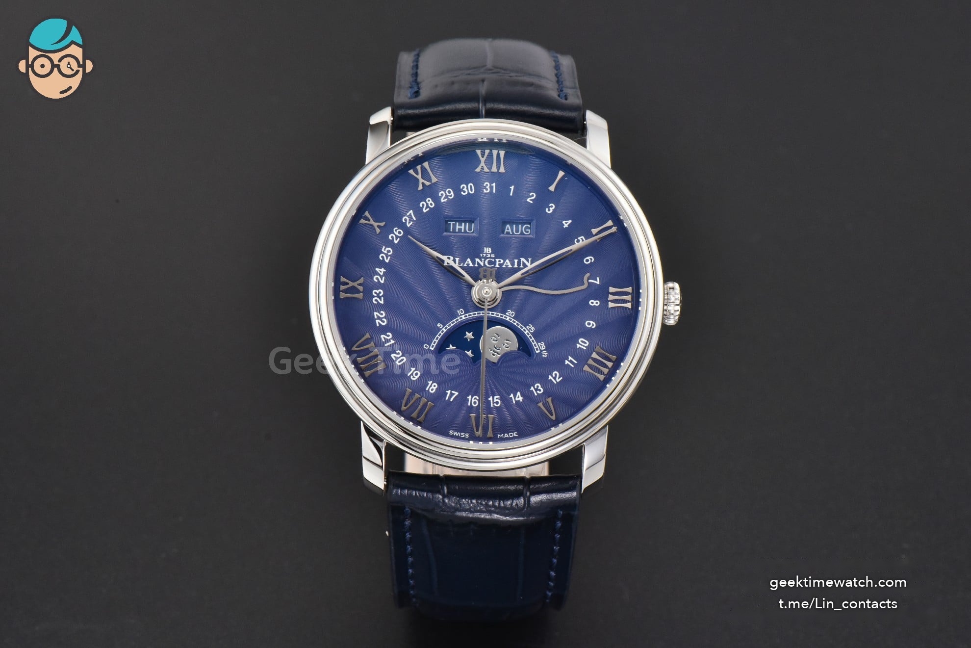 Villeret 6654 40mm Complicated Function OMF Blue Dial Black Leather Strap A6654 V3