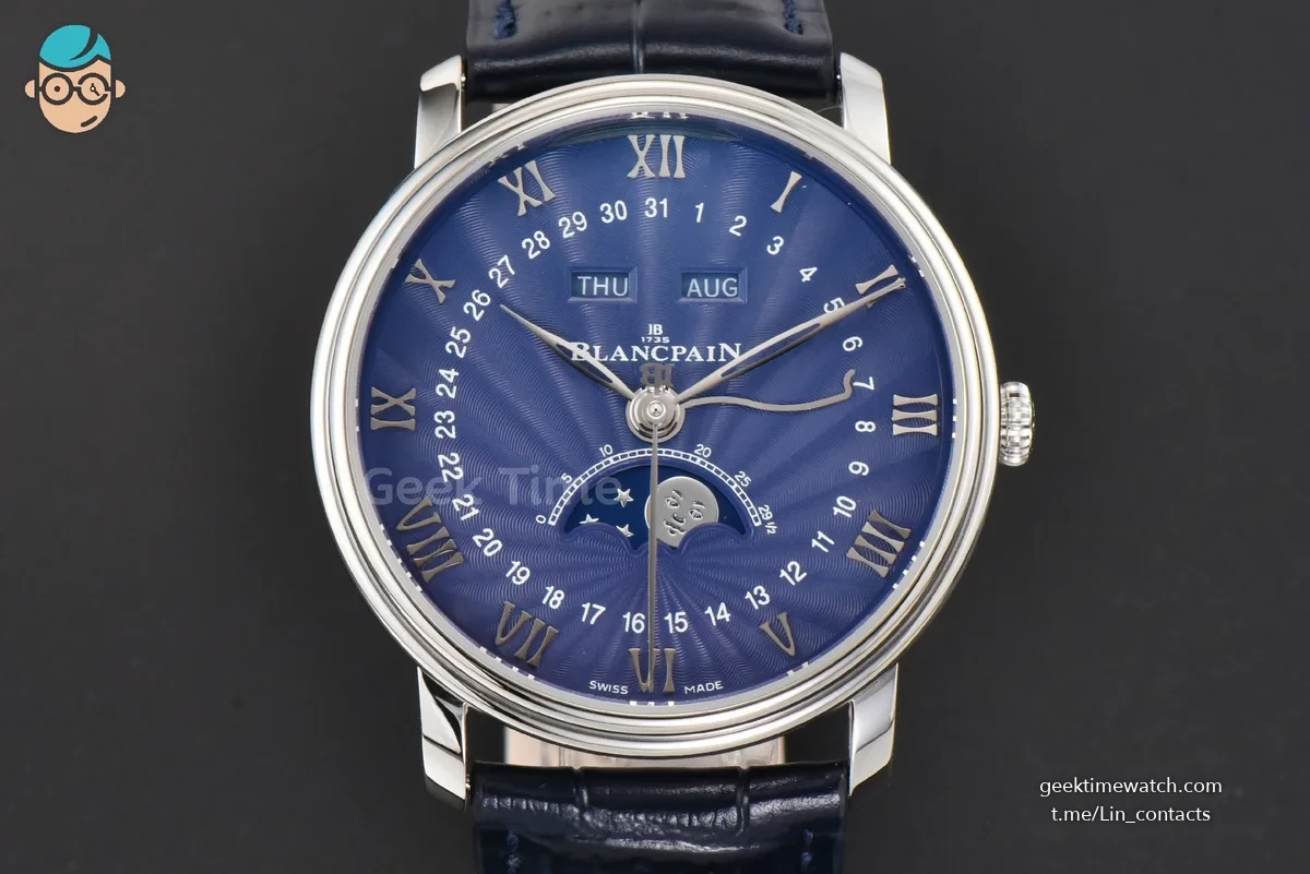 Villeret 6654 40mm Complicated Function OMF Blue Dial Black Leather Strap A6654 V3