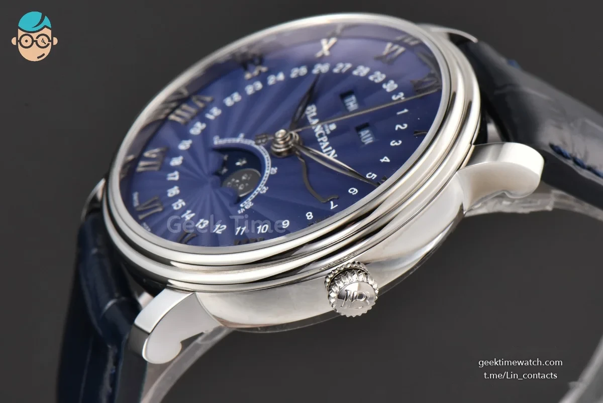 Villeret 6654 40mm Complicated Function OMF Blue Dial Black Leather Strap A6654 V3