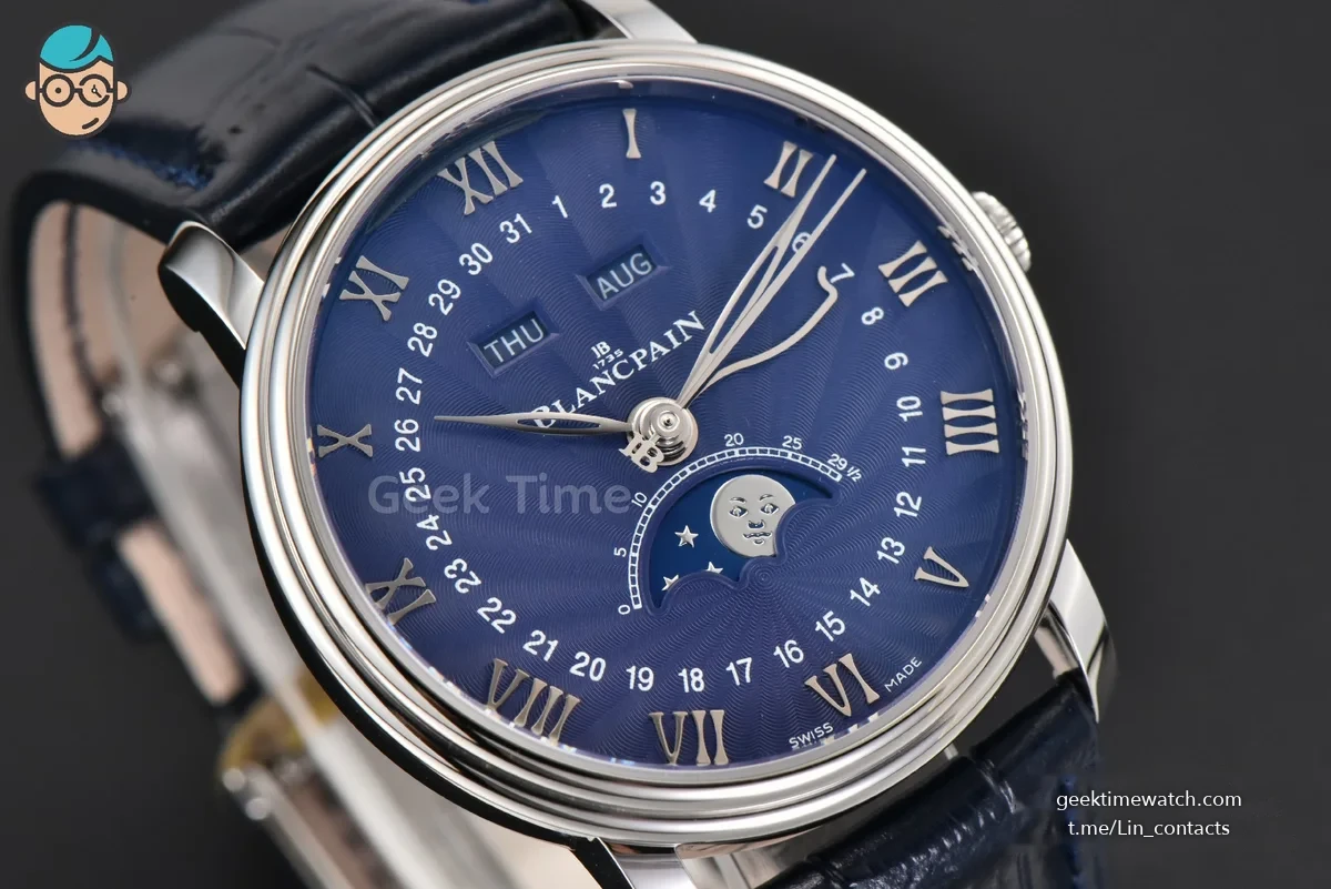 Villeret 6654 40mm Complicated Function OMF Blue Dial Black Leather Strap A6654 V3