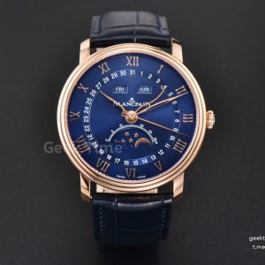 Villeret 6654 40mm Complicated Function OMF RG Blue Dial Black Leather Strap A6654 V3