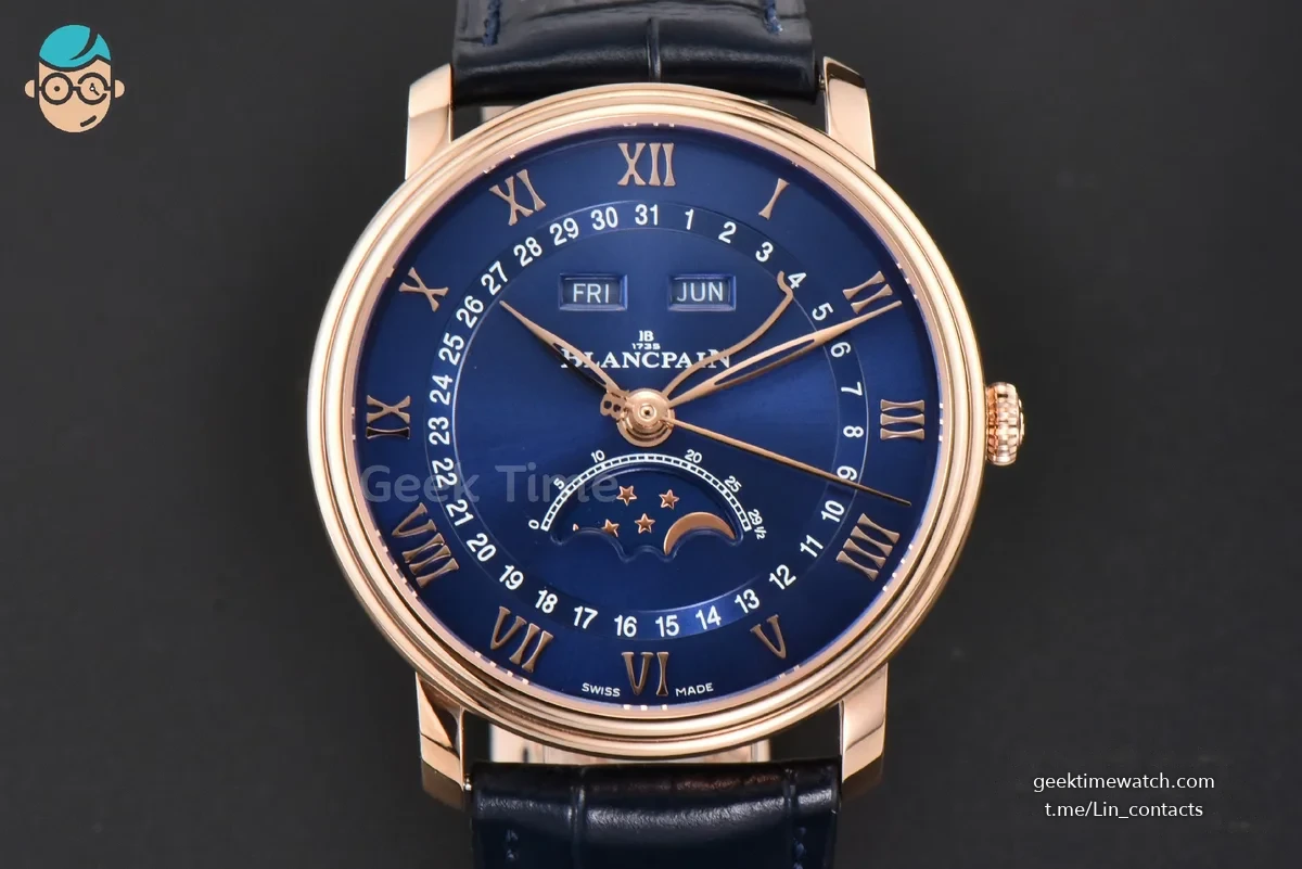 Villeret 6654 40mm Complicated Function OMF RG Blue Dial Black Leather Strap A6654 V3