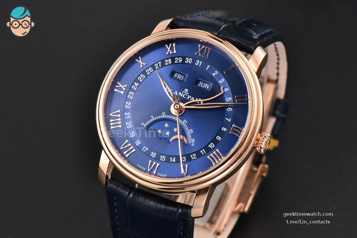Villeret 6654 40mm Complicated Function OMF RG Blue Dial Black Leather Strap A6654 V3