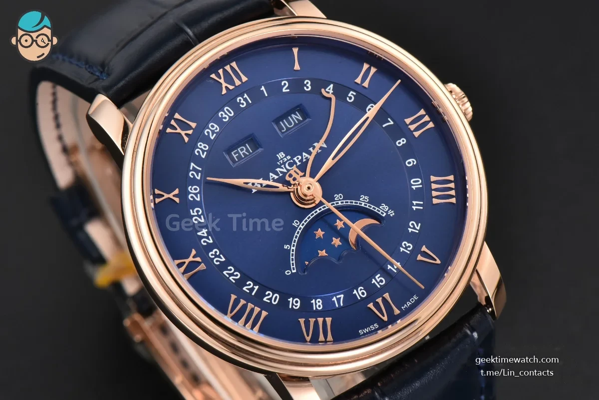 Villeret 6654 40mm Complicated Function OMF RG Blue Dial Black Leather Strap A6654 V3