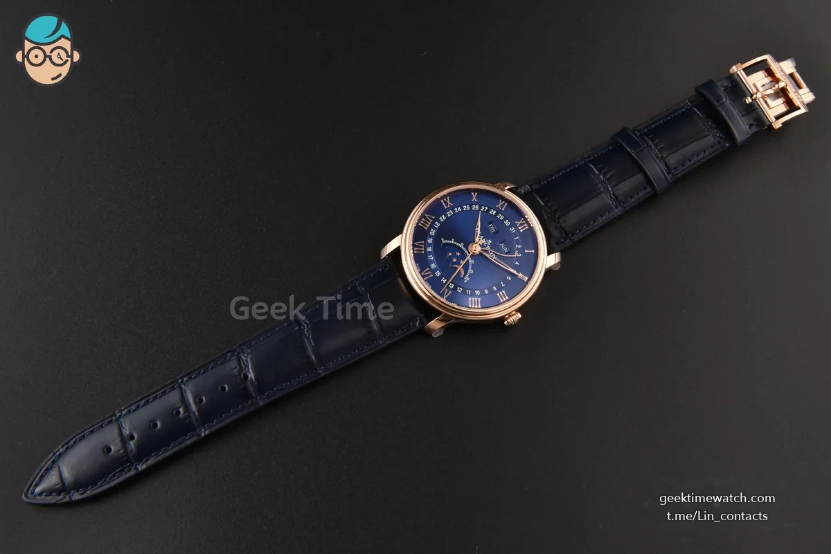 Villeret 6654 40mm Complicated Function OMF RG Blue Dial Black Leather Strap A6654 V3