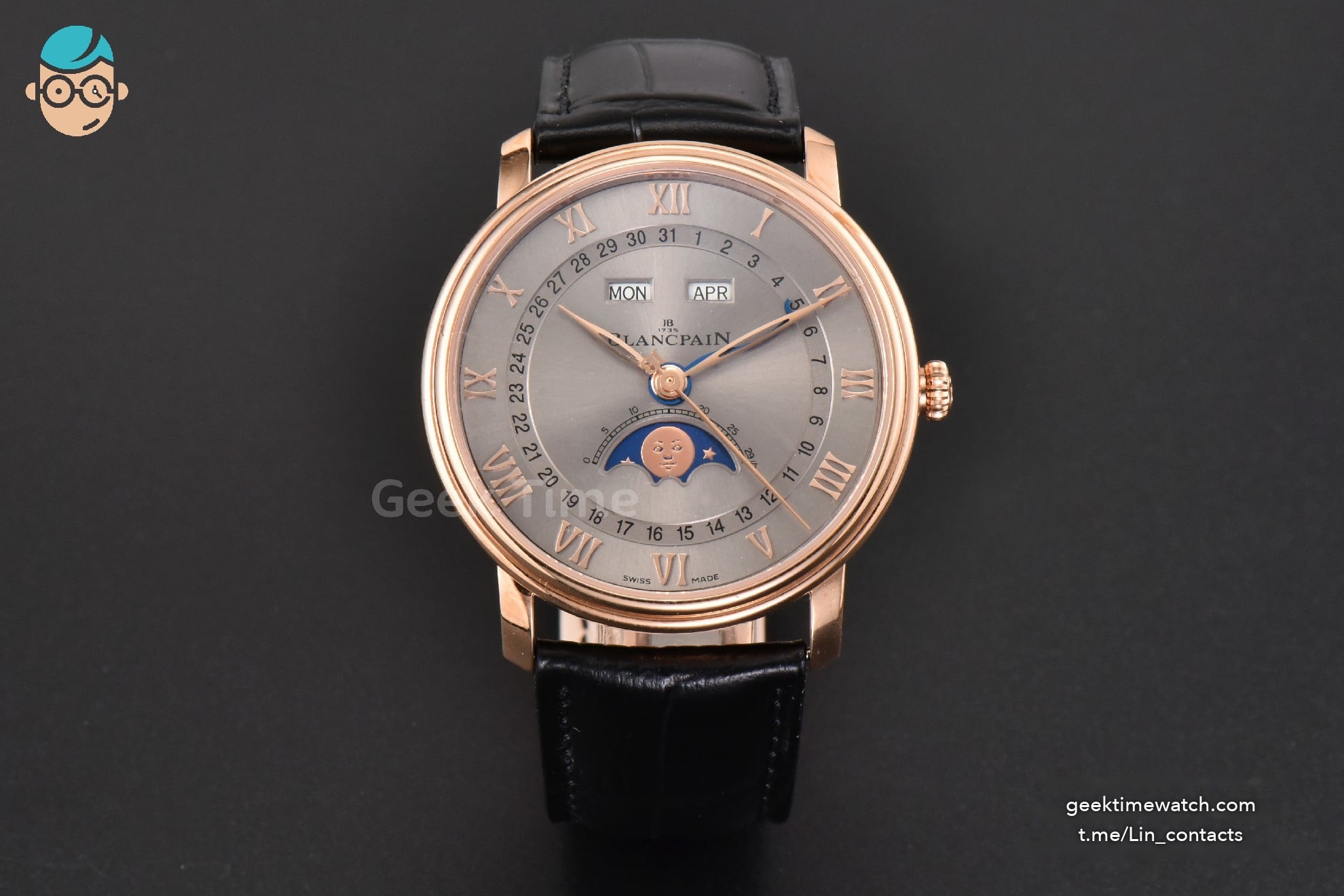 Villeret 6654 40mm Complicated Function OMF RG Silver Dial Black Leather Strap A6654 V3