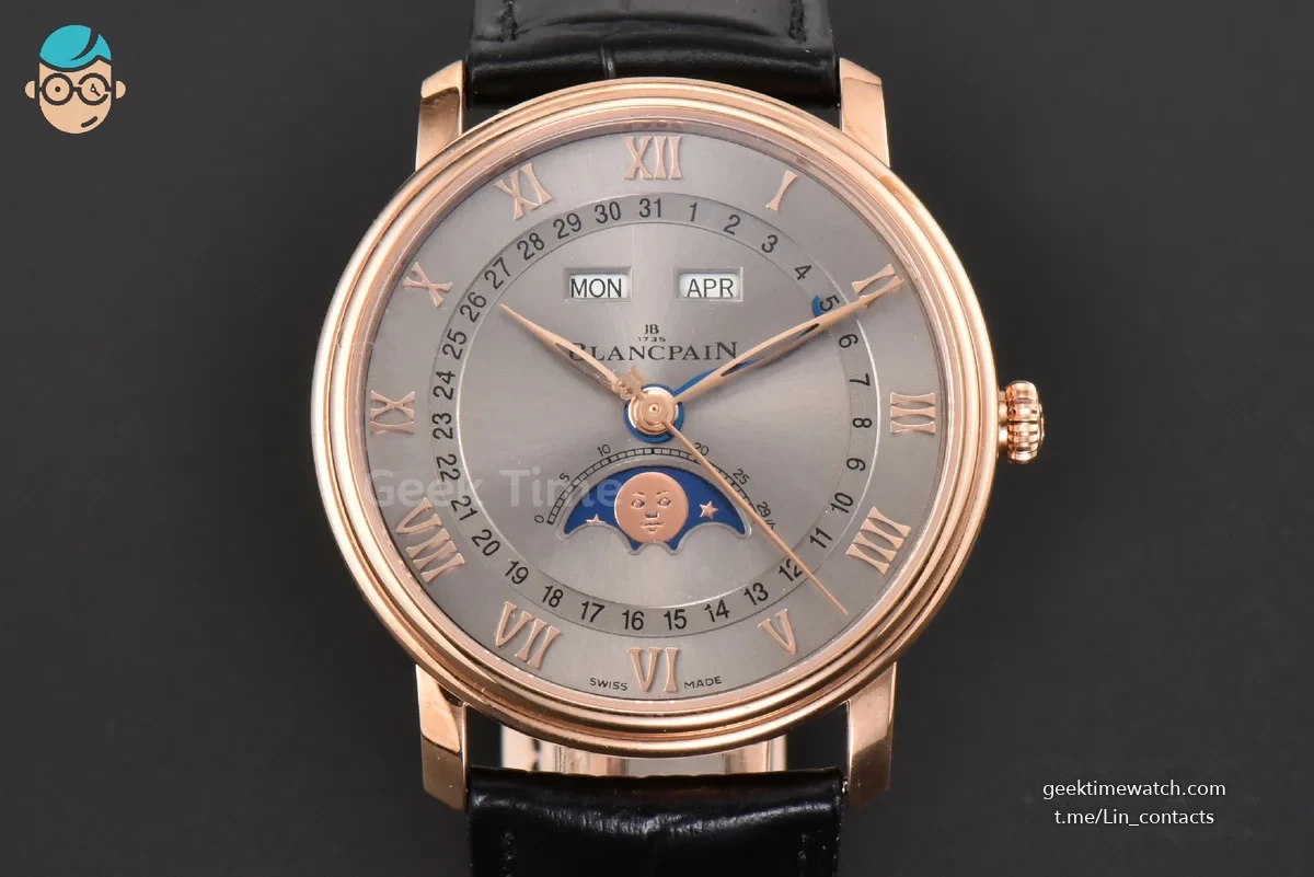 Villeret 6654 40mm Complicated Function OMF RG Silver Dial Black Leather Strap A6654 V3