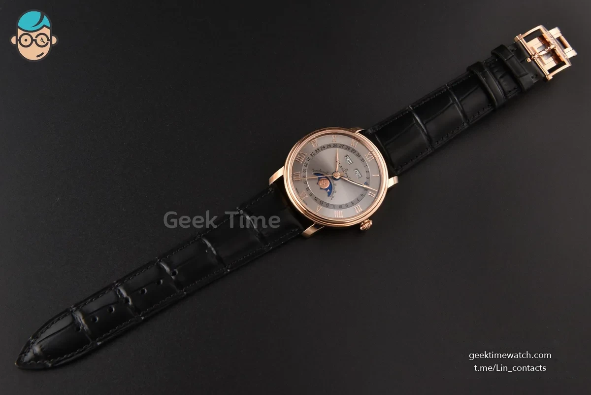 Villeret 6654 40mm Complicated Function OMF RG Silver Dial Black Leather Strap A6654 V3