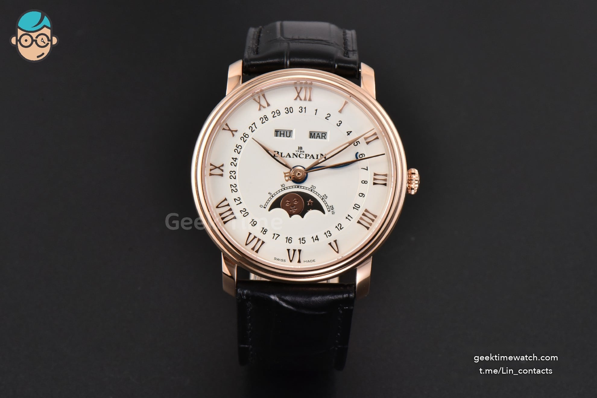 Villeret 6654 40mm Complicated Function OMF RG White Dial Black Leather Strap A6654 V3