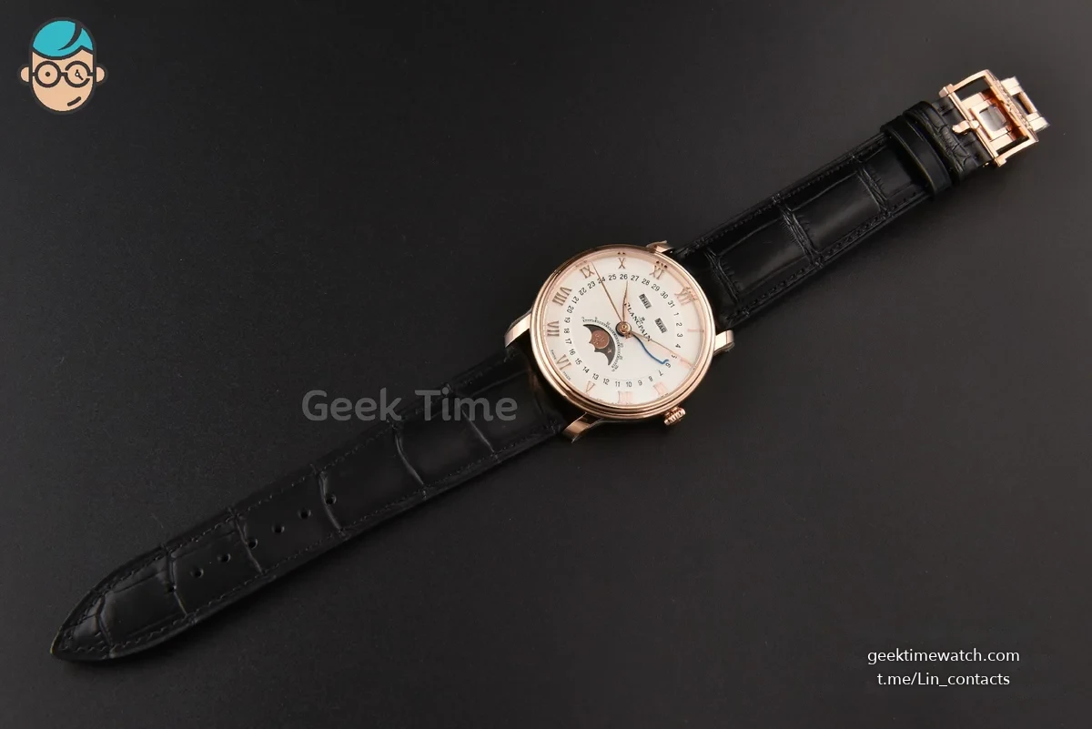 Villeret 6654 40mm Complicated Function OMF RG White Dial Black Leather Strap A6654 V3